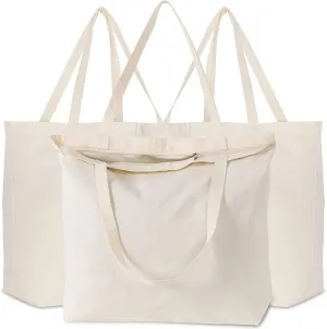 Koolmox Canvas Tote Bag with Zipper, 22x16x7.8‘’ Plain Tote Bag with Reinforced Handles, 12 Oz Durable Canvas Bag Wide Bottom for Teacher Cricut Print, Tie Dye, Paint, Heat Transfer DIY Crafting