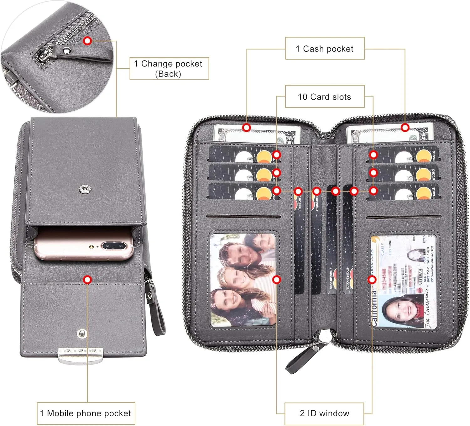 KUKOO Small Crossbody Bag Cell Phone Purse Wallet with Credit Card Slots for Women