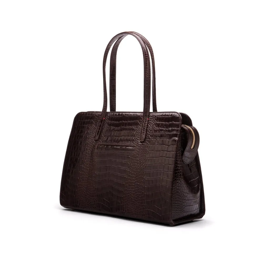 Ladies' Leather 15" Laptop Handbag - Brown Croc-Effect