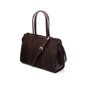 Ladies' Leather 15" Laptop Handbag - Brown Croc-Effect