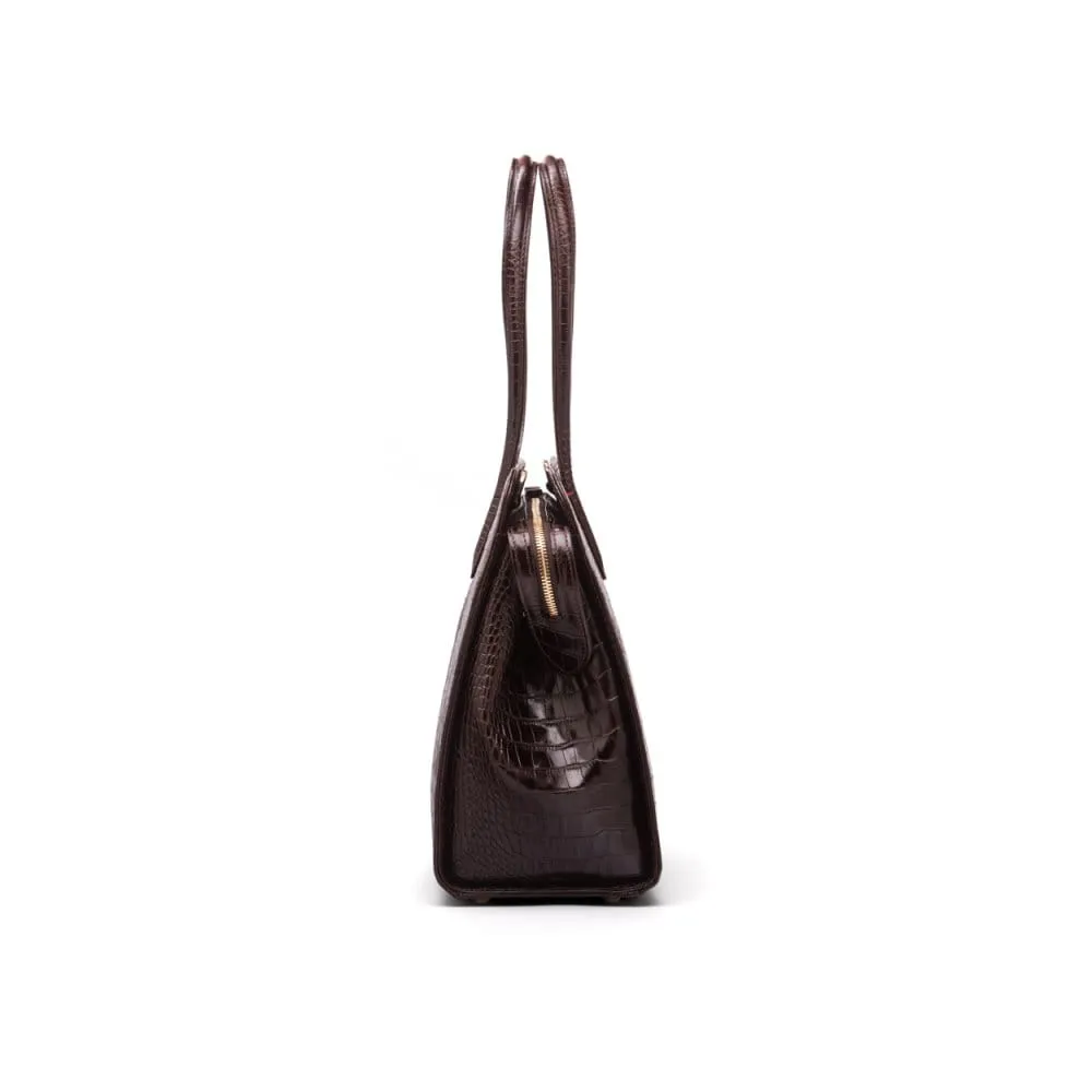 Ladies' Leather 15" Laptop Handbag - Brown Croc-Effect