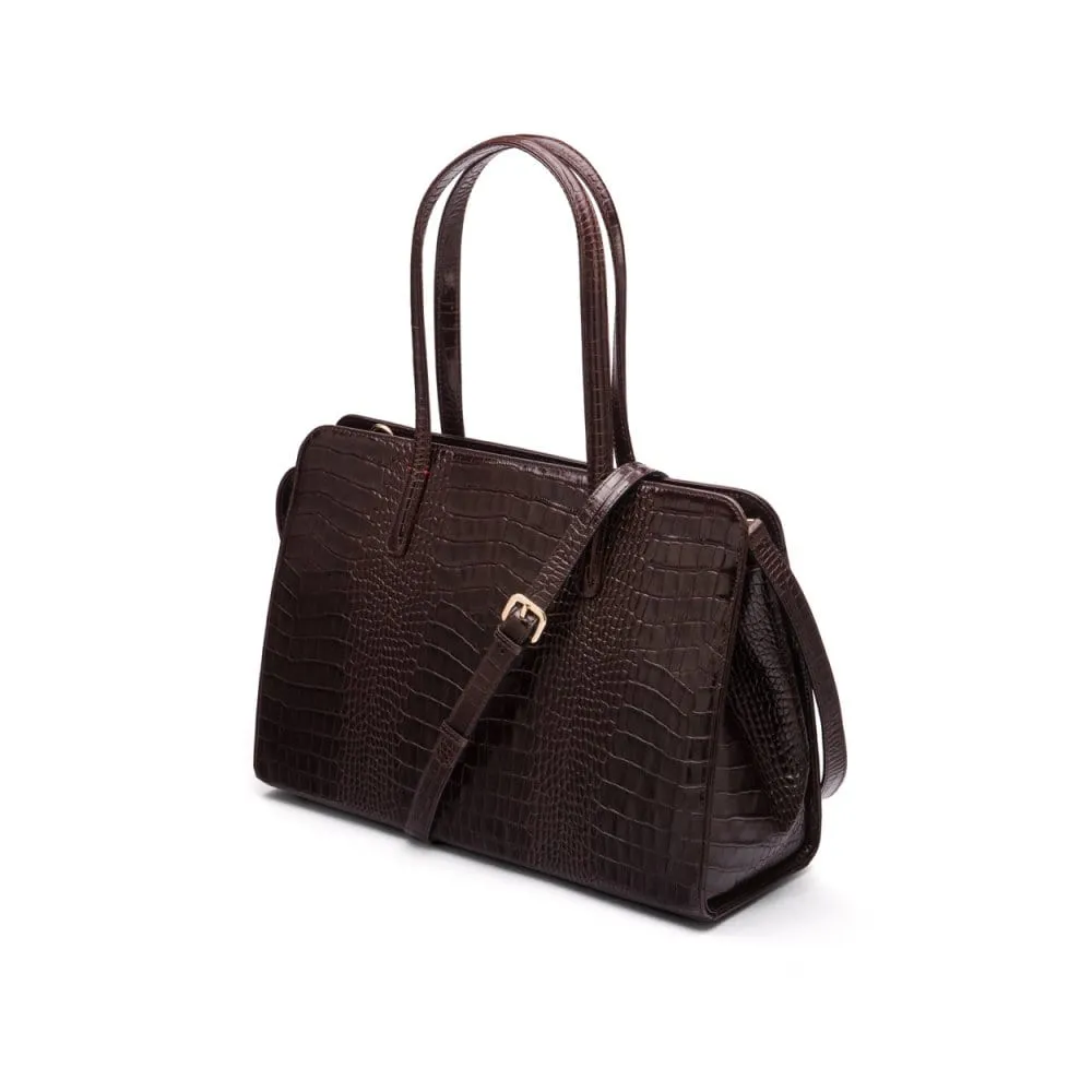 Ladies' Leather 15" Laptop Handbag - Brown Croc-Effect