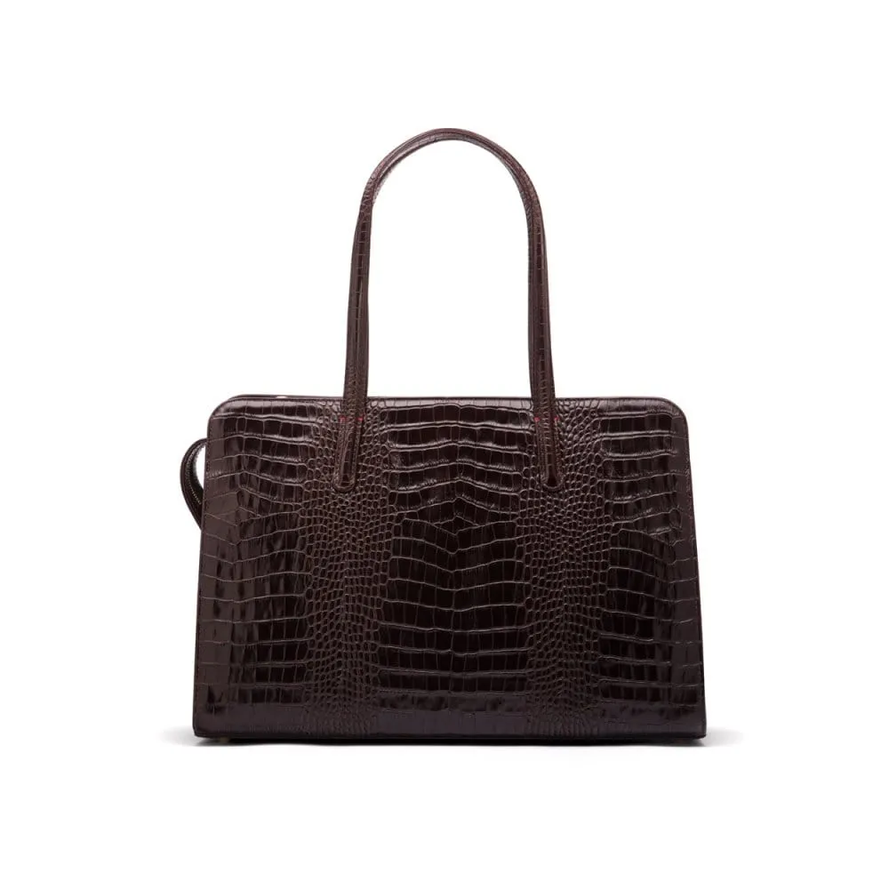 Ladies' Leather 15" Laptop Handbag - Brown Croc-Effect