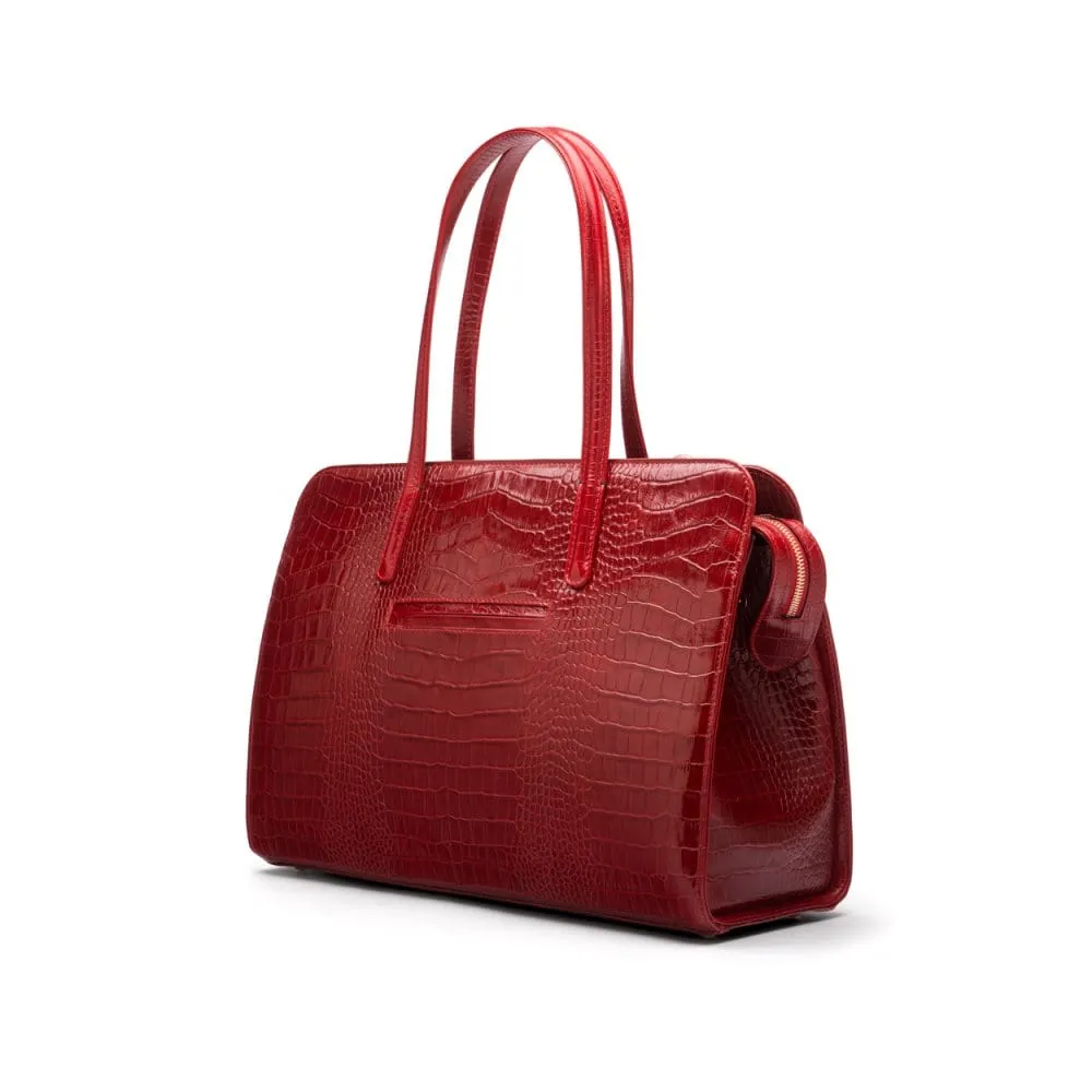 Ladies' Leather 15" Laptop Handbag - Red Croc-Effect