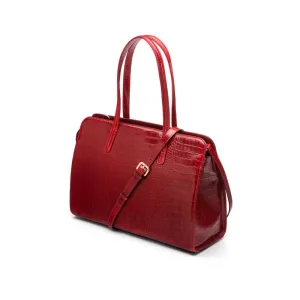 Ladies' Leather 15" Laptop Handbag - Red Croc-Effect