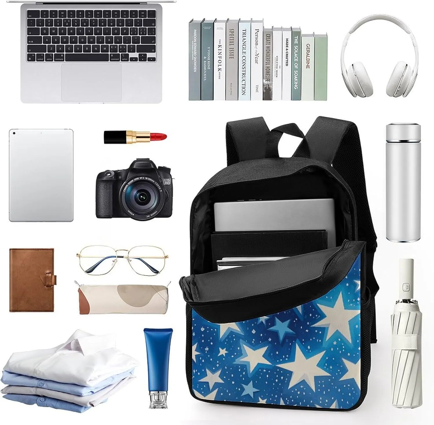Laptop Backpack for Men Women Daypack Blue Shining Stars Pattern Computer Bag Travel Backpacks Laptop Bag