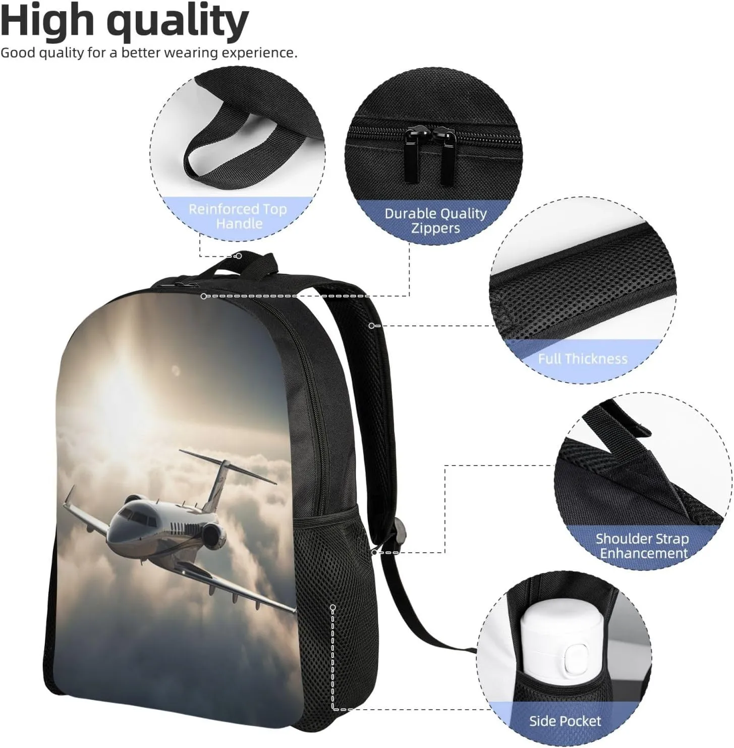 Laptop Backpack for Women Men Carry-on Backpack Flying High Above Clouds Daypack Lightweight Travel Shoulder Bags