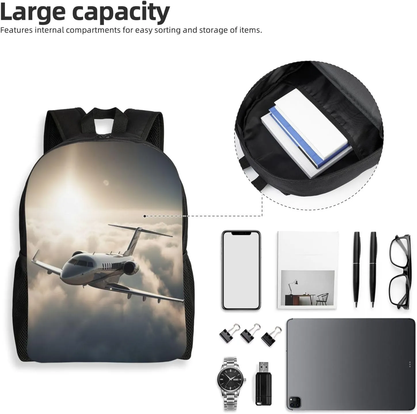 Laptop Backpack for Women Men Carry-on Backpack Flying High Above Clouds Daypack Lightweight Travel Shoulder Bags