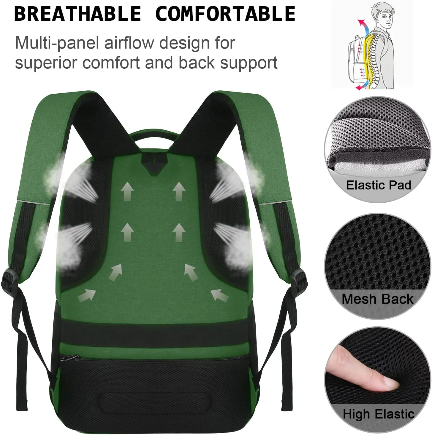 Laptop Backpack,Business Travel Anti Theft Slim Durable Laptops Backpack with USB Charging Port,Water Resistant College Computer Bag for Women & Men Fits 15.6 Inch Laptop and Notebook-Green