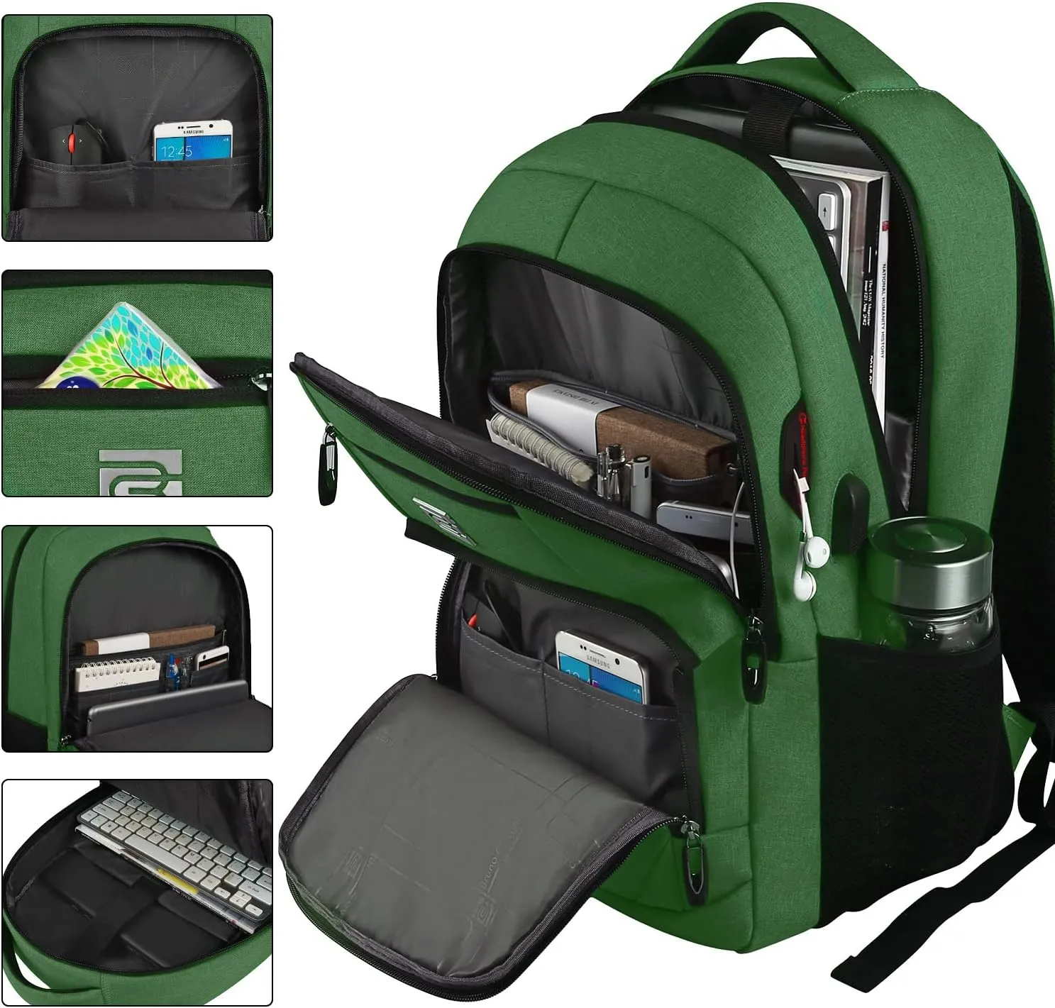 Laptop Backpack,Business Travel Anti Theft Slim Durable Laptops Backpack with USB Charging Port,Water Resistant College Computer Bag for Women & Men Fits 15.6 Inch Laptop and Notebook-Green