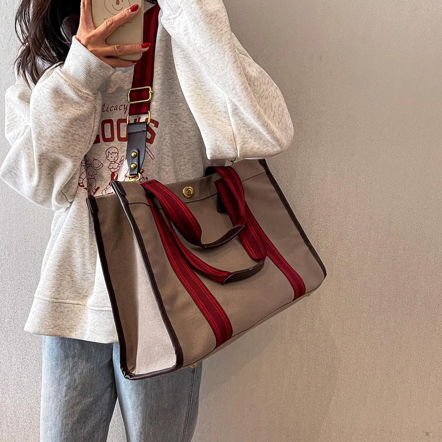Large Canvas Tote Bag With Pockets for Women,Laptop Crossbody Purse Hobo Work Shoulder Bag Handbag for Gift Beach Travel