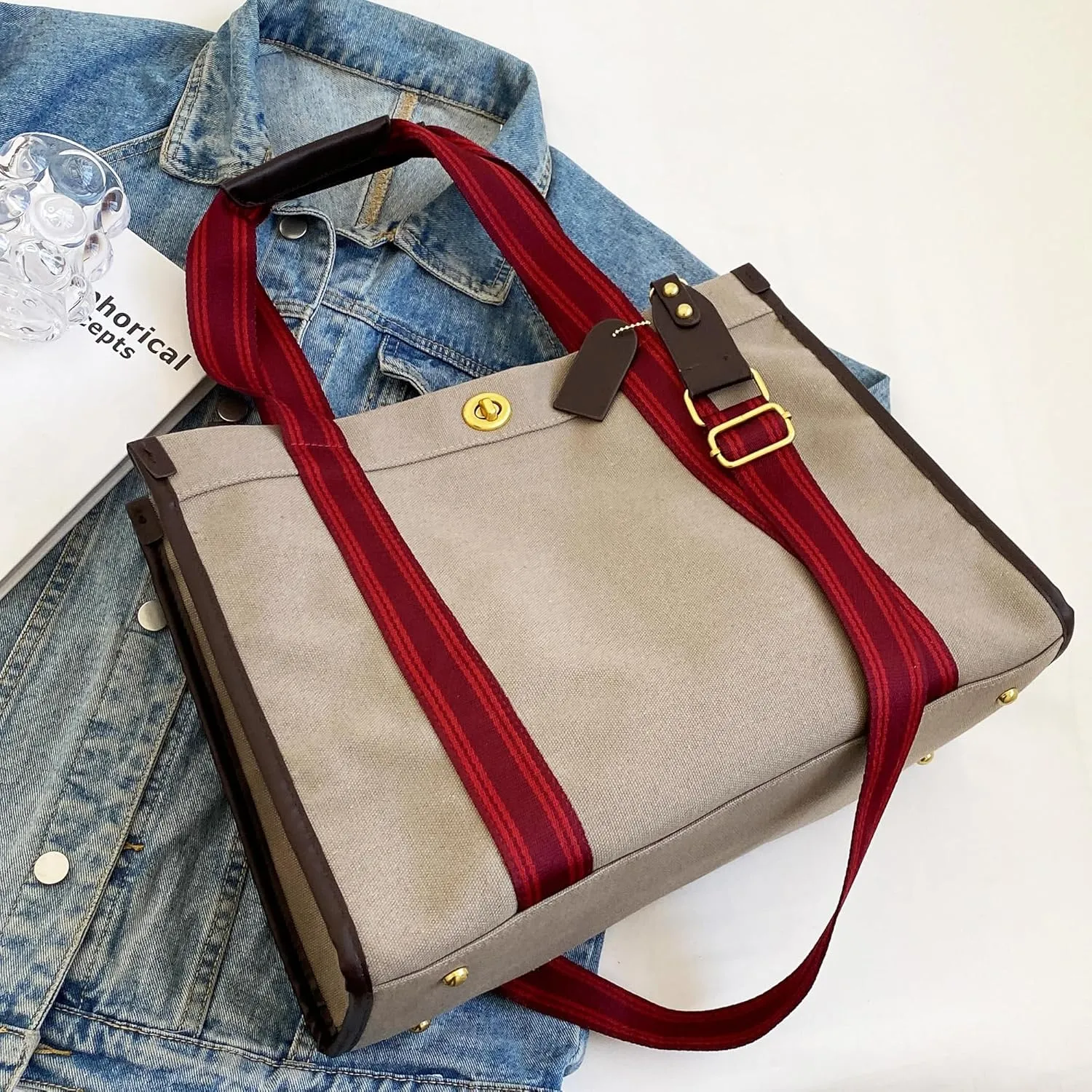 Large Canvas Tote Bag With Pockets for Women,Laptop Crossbody Purse Hobo Work Shoulder Bag Handbag for Gift Beach Travel