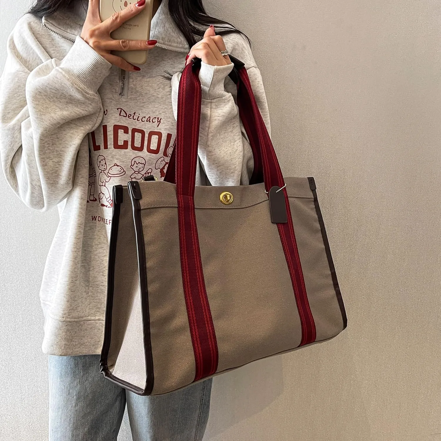 Large Canvas Tote Bag With Pockets for Women,Laptop Crossbody Purse Hobo Work Shoulder Bag Handbag for Gift Beach Travel