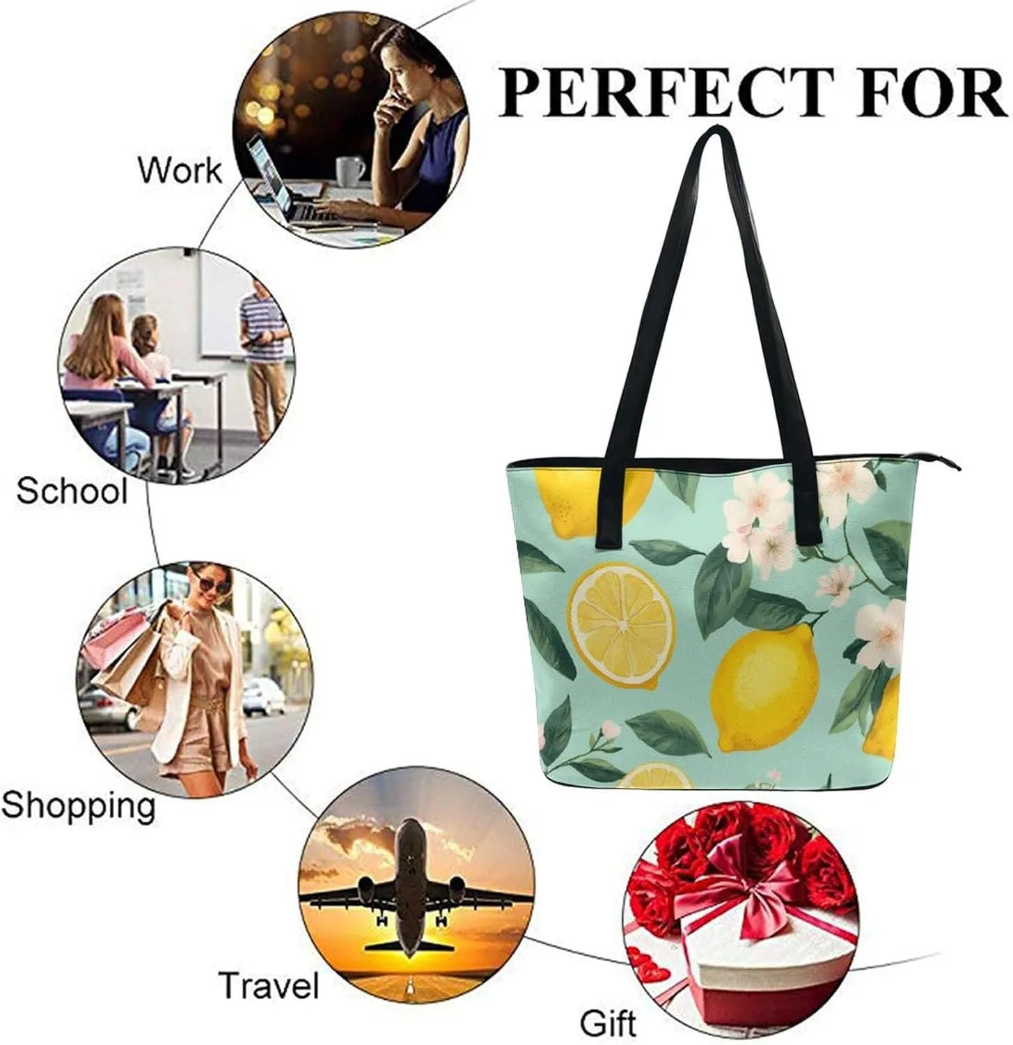 Large Capacity Tote Bag for Women, Women's Funny Lightweight Zipper Handbag for Shopping, Travel, Work