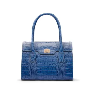 Large Leather Morgan Bag - Blue Croc-Effect