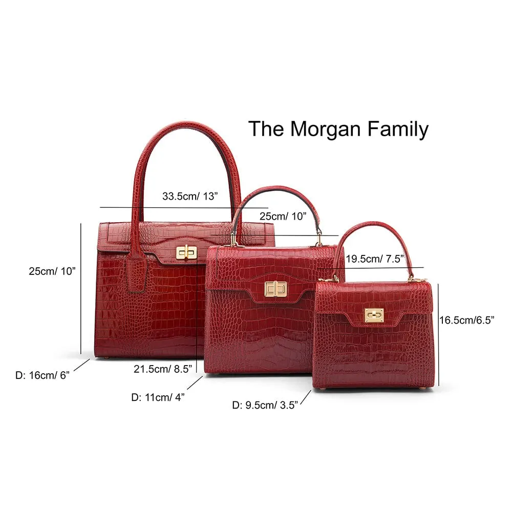 Large Leather Morgan Bag - Blue Croc-Effect