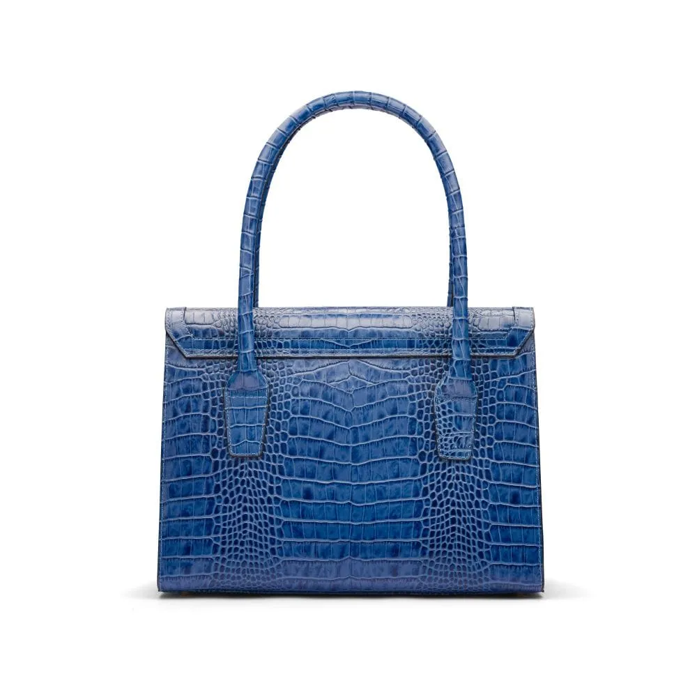 Large Leather Morgan Bag - Blue Croc-Effect
