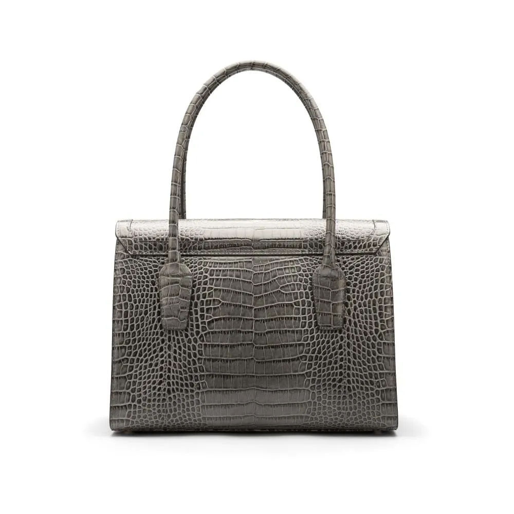 Large Leather Morgan Bag - Grey Croc-Effect