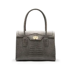 Large Leather Morgan Bag - Grey Croc-Effect