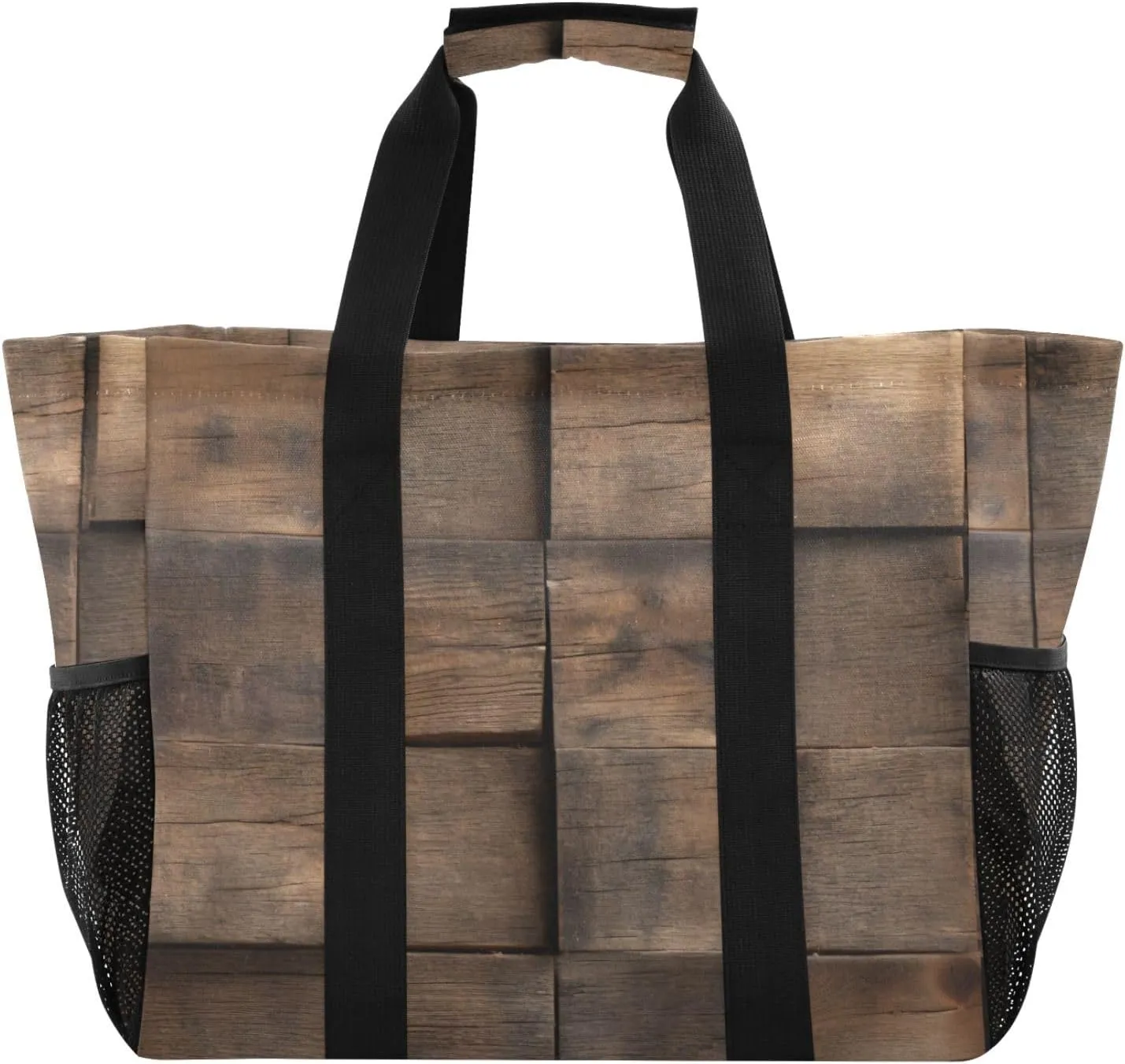 Large Tote Bags Wooden Planks for Women Canvas Tote Purse Reusable Grocery Bags Top Handle Handbags for Travel, Work