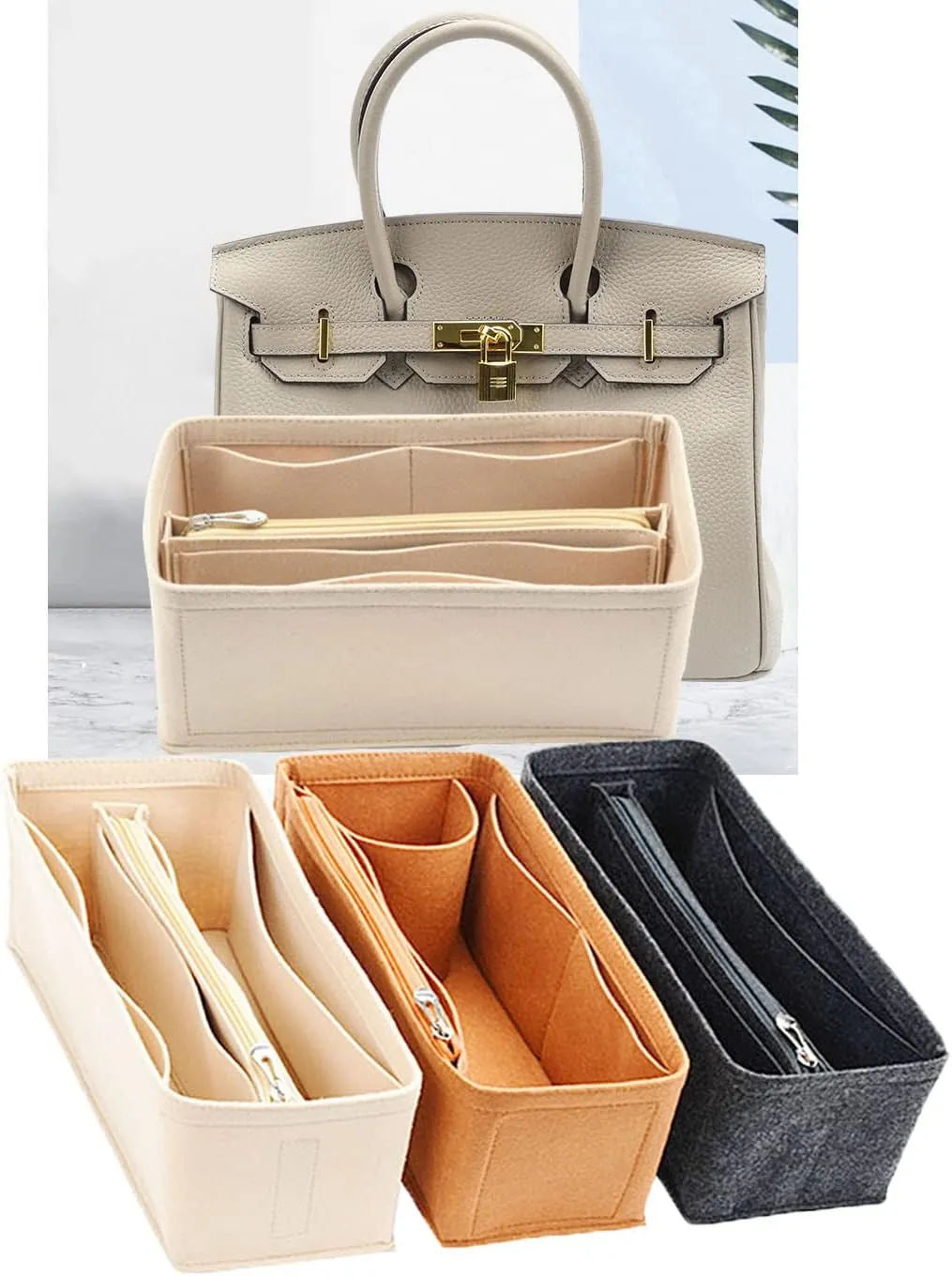 Lckaey Purse Organizer for Hermes birkin bag 30 Felt organizer insert Y013grey-M