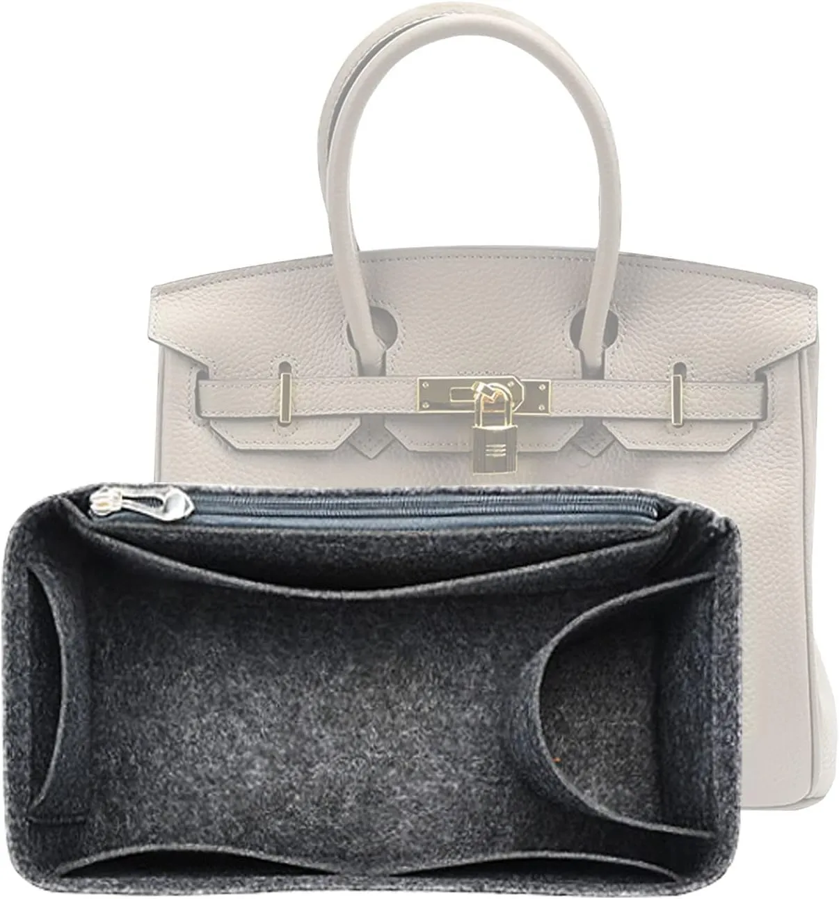 Lckaey Purse Organizer for Hermes birkin bag 30 Felt organizer insert Y013grey-M