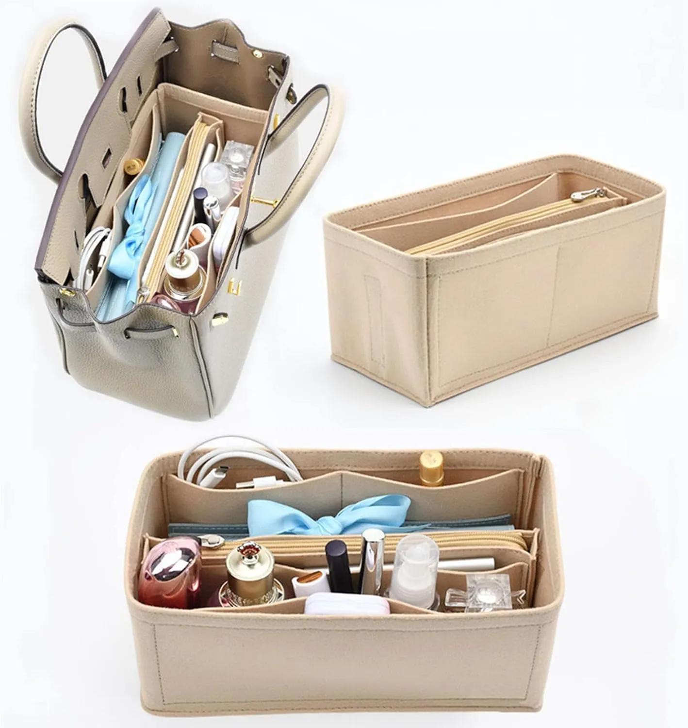 Lckaey Purse Organizer for Hermes birkin bag 30 Felt organizer insert Y013grey-M