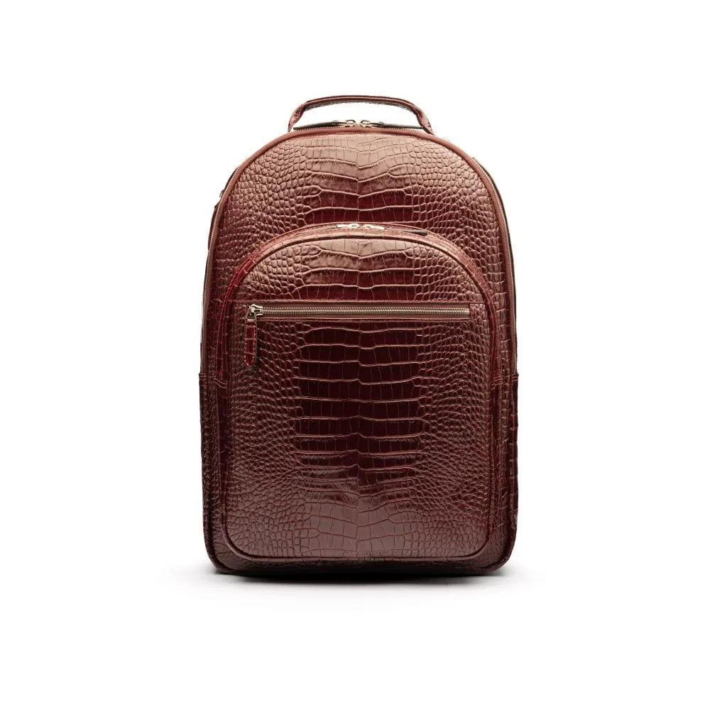 Leather 15" Laptop Backpack, Cambridge - Burgundy Croc-Effect