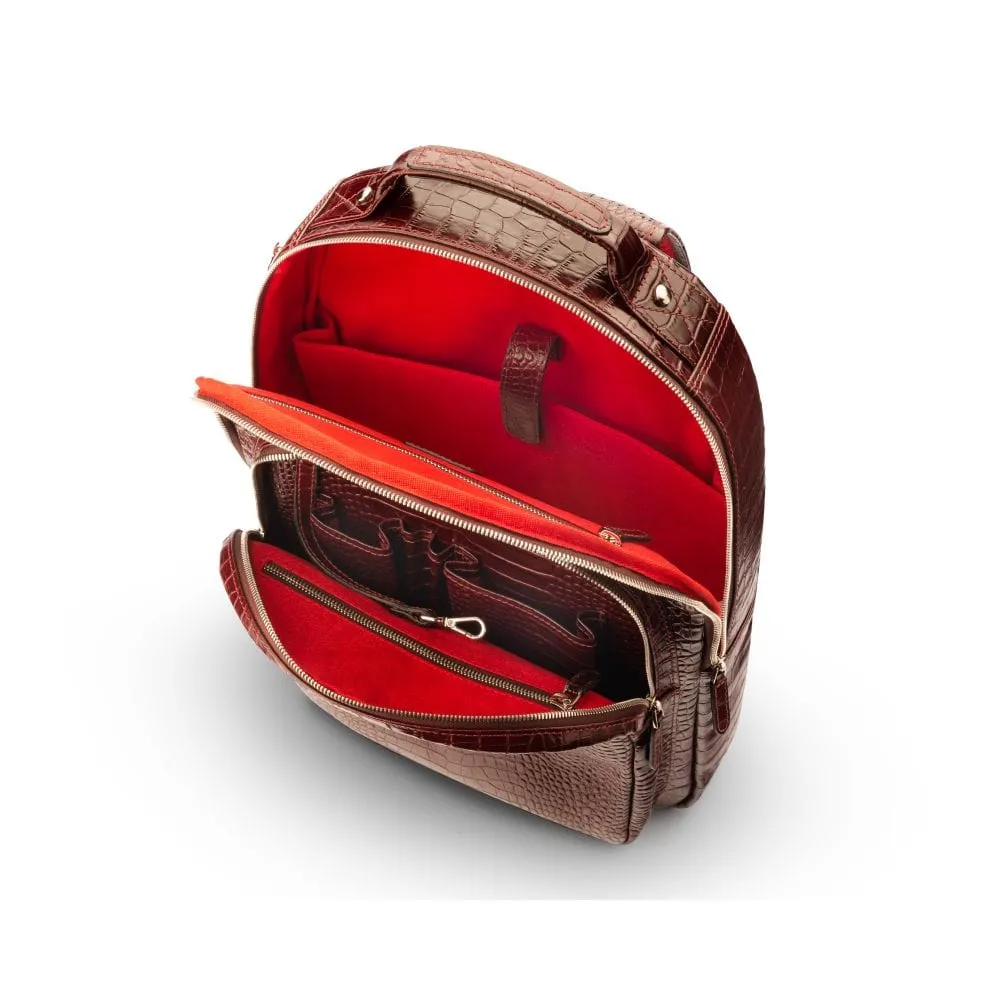 Leather 15" Laptop Backpack, Cambridge - Burgundy Croc-Effect