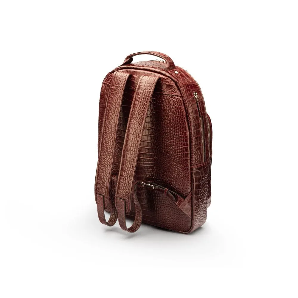 Leather 15" Laptop Backpack, Cambridge - Burgundy Croc-Effect