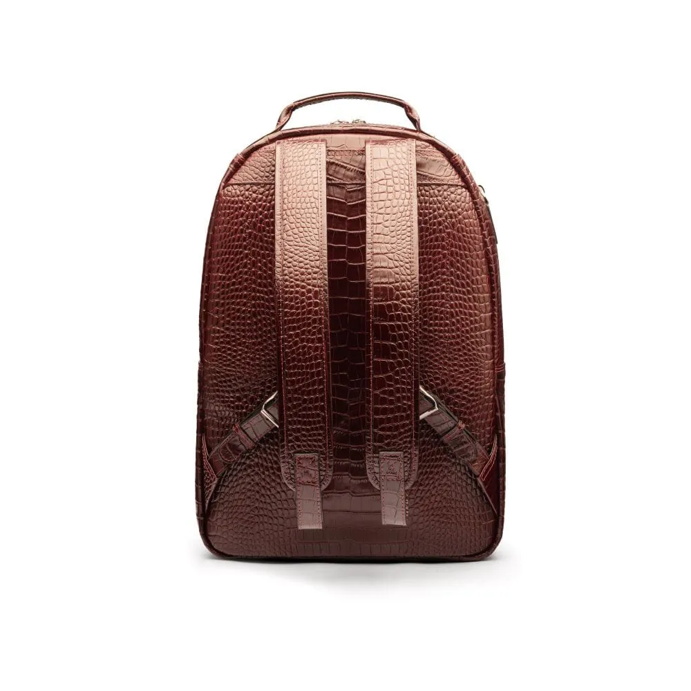 Leather 15" Laptop Backpack, Cambridge - Burgundy Croc-Effect