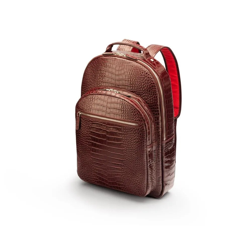 Leather 15" Laptop Backpack, Cambridge - Burgundy Croc-Effect