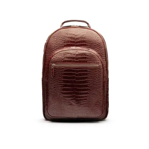 Leather 15" Laptop Backpack, Cambridge - Burgundy Croc-Effect