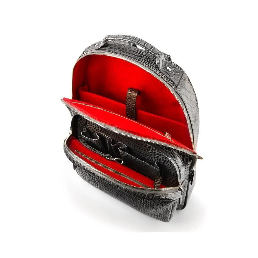 Leather 15" Laptop Backpack, Cambridge - Grey Croc-Effect
