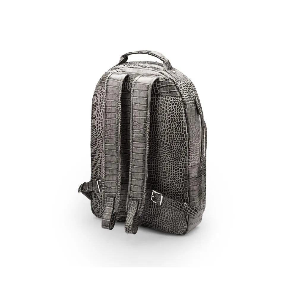Leather 15" Laptop Backpack, Cambridge - Grey Croc-Effect
