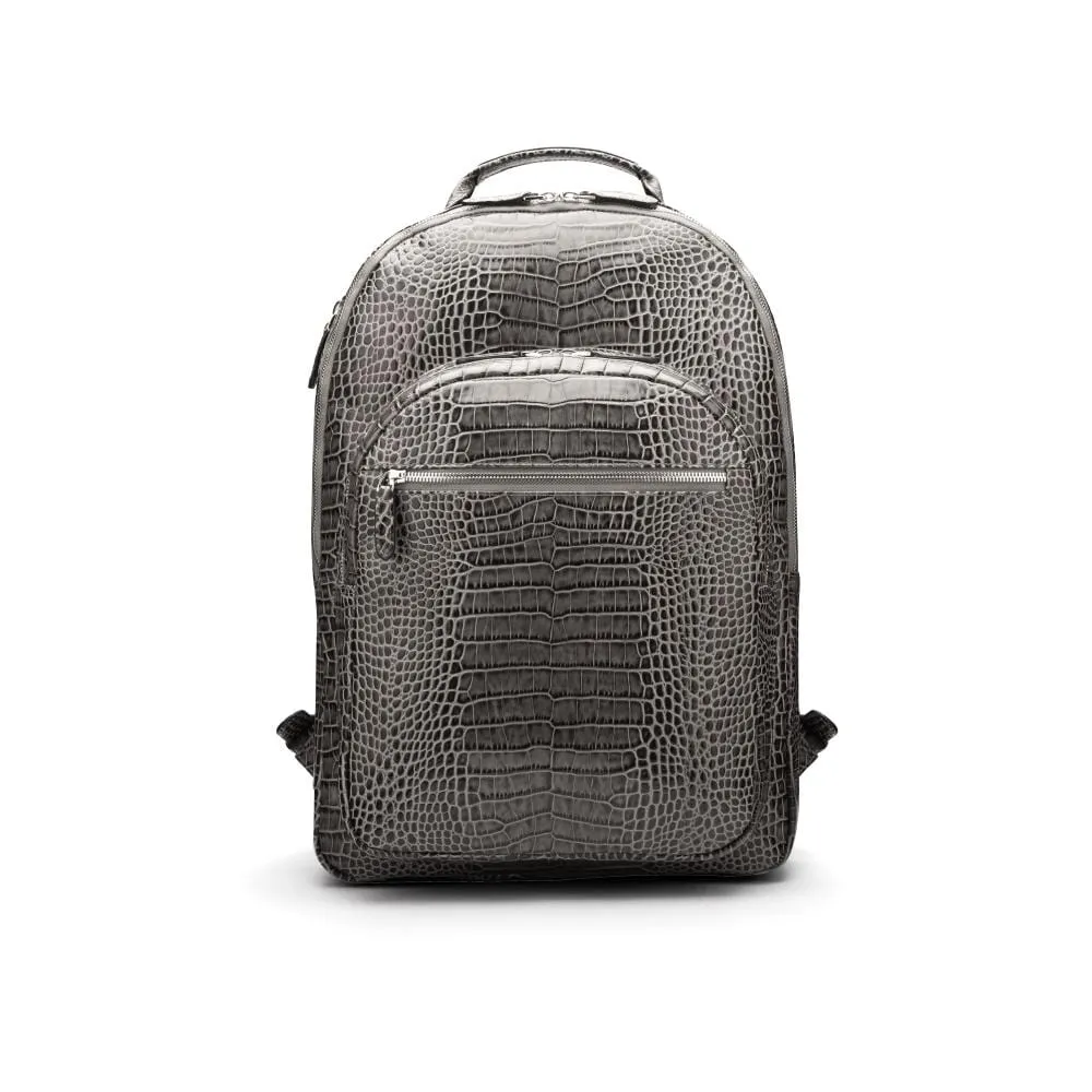 Leather 15" Laptop Backpack, Cambridge - Grey Croc-Effect