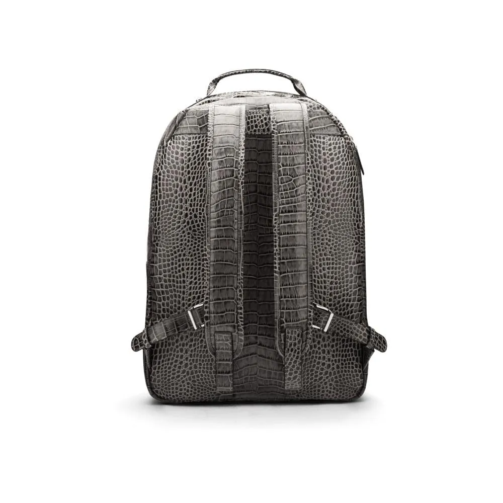 Leather 15" Laptop Backpack, Cambridge - Grey Croc-Effect