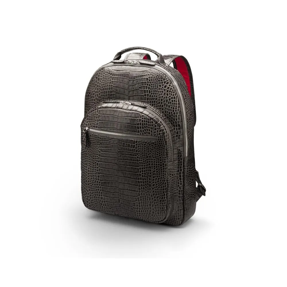 Leather 15" Laptop Backpack, Cambridge - Grey Croc-Effect