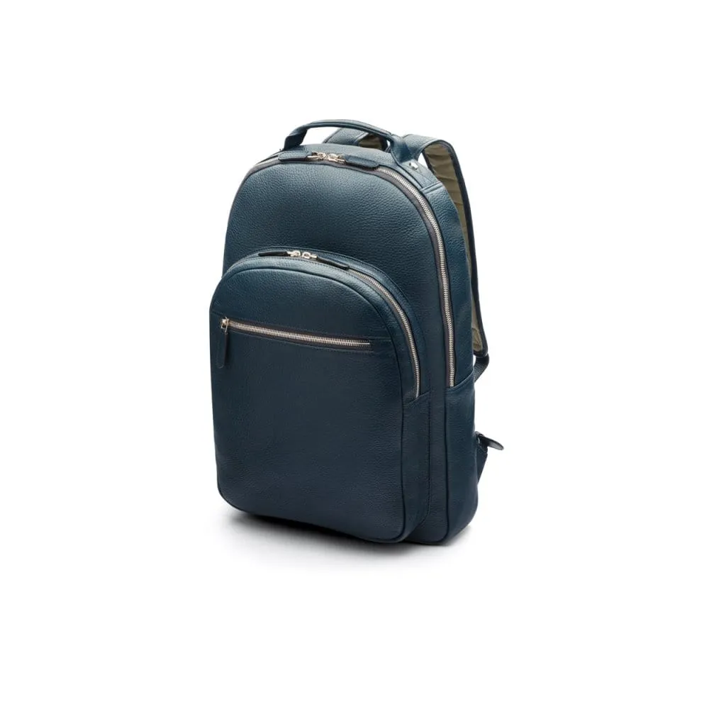 Leather 15" Laptop Backpack, Cambridge - Navy With Cobalt