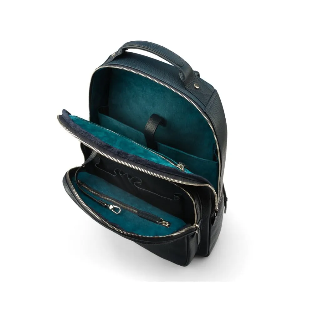 Leather 15" Laptop Backpack, Cambridge - Navy With Cobalt
