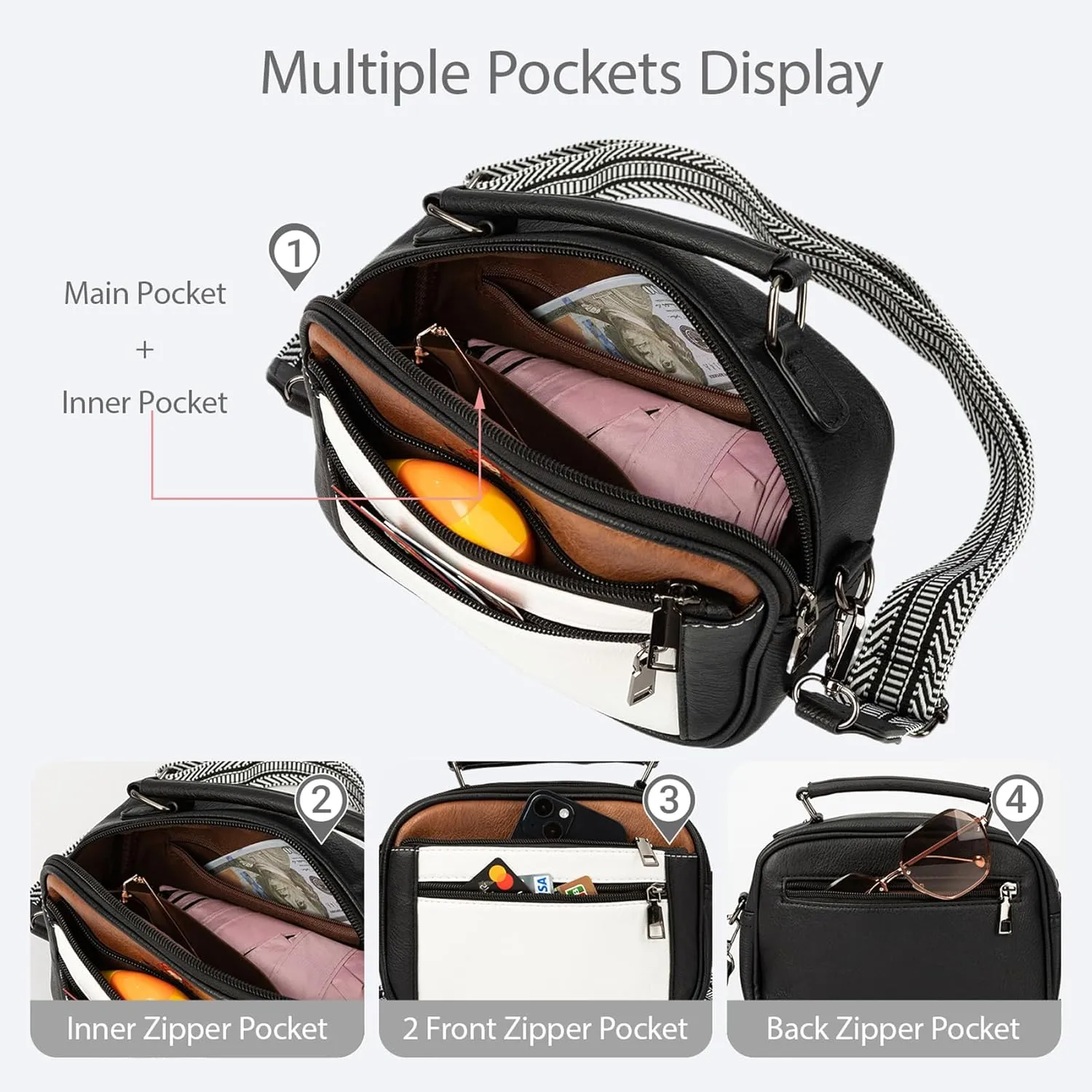 Leather Crossbody Bag for Women,Small Cross Body Trendy Vegan Purses for Women with Adjustable Shoulder Strap