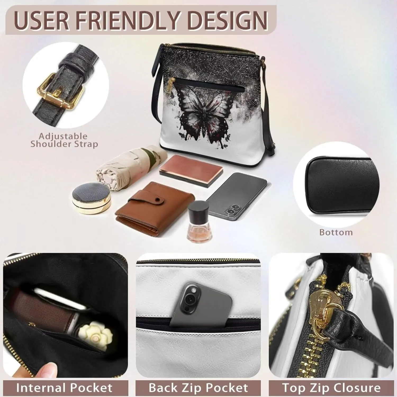 Leather Crossbody Bags for Women Tote Bag with Zipper Waterproof Shoulder Bag Travel Work Soft Handbag