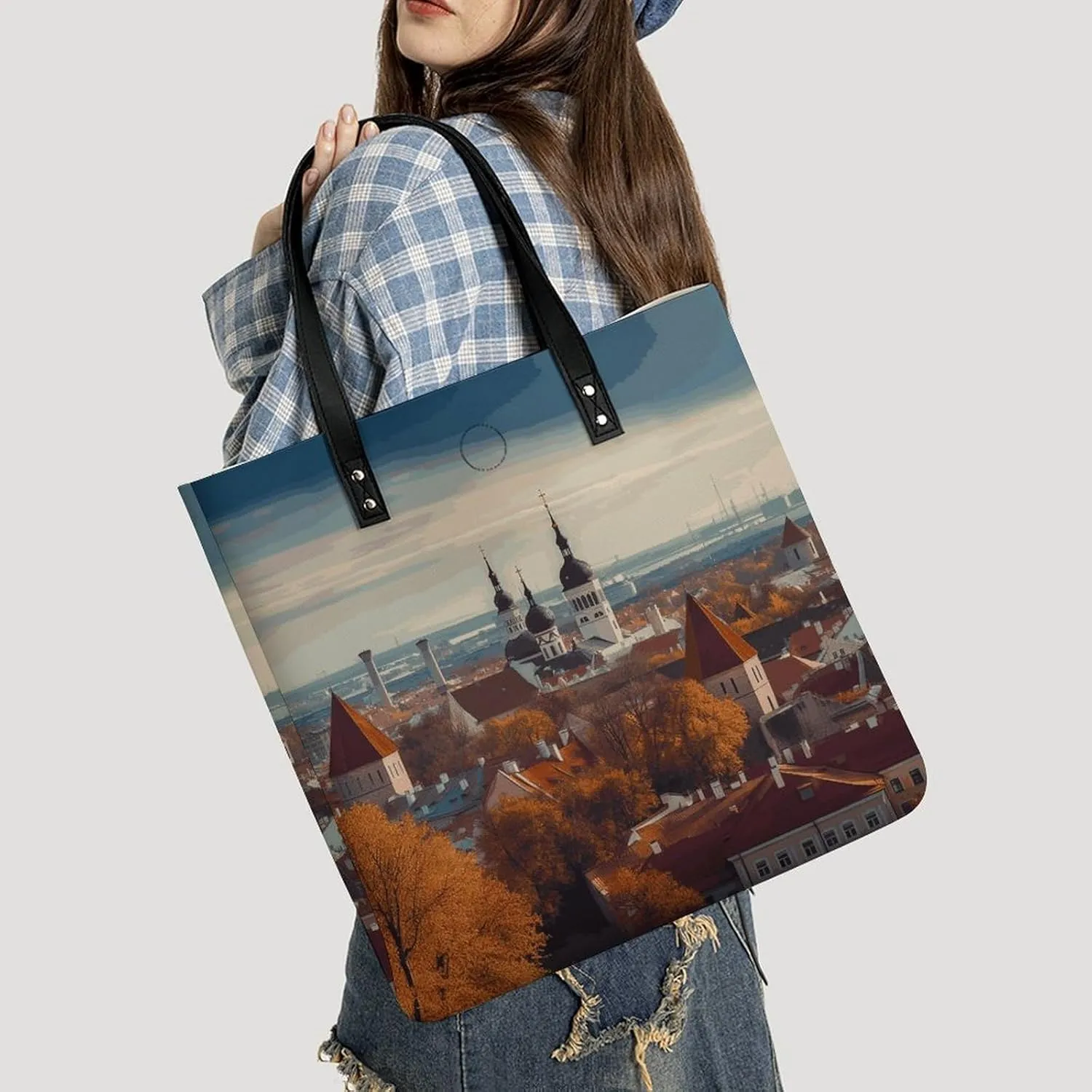 Leather Handbag for Women Tote Bag with Magnetic Buckle Sheet Music Crossbody Bag Shoulder Bag