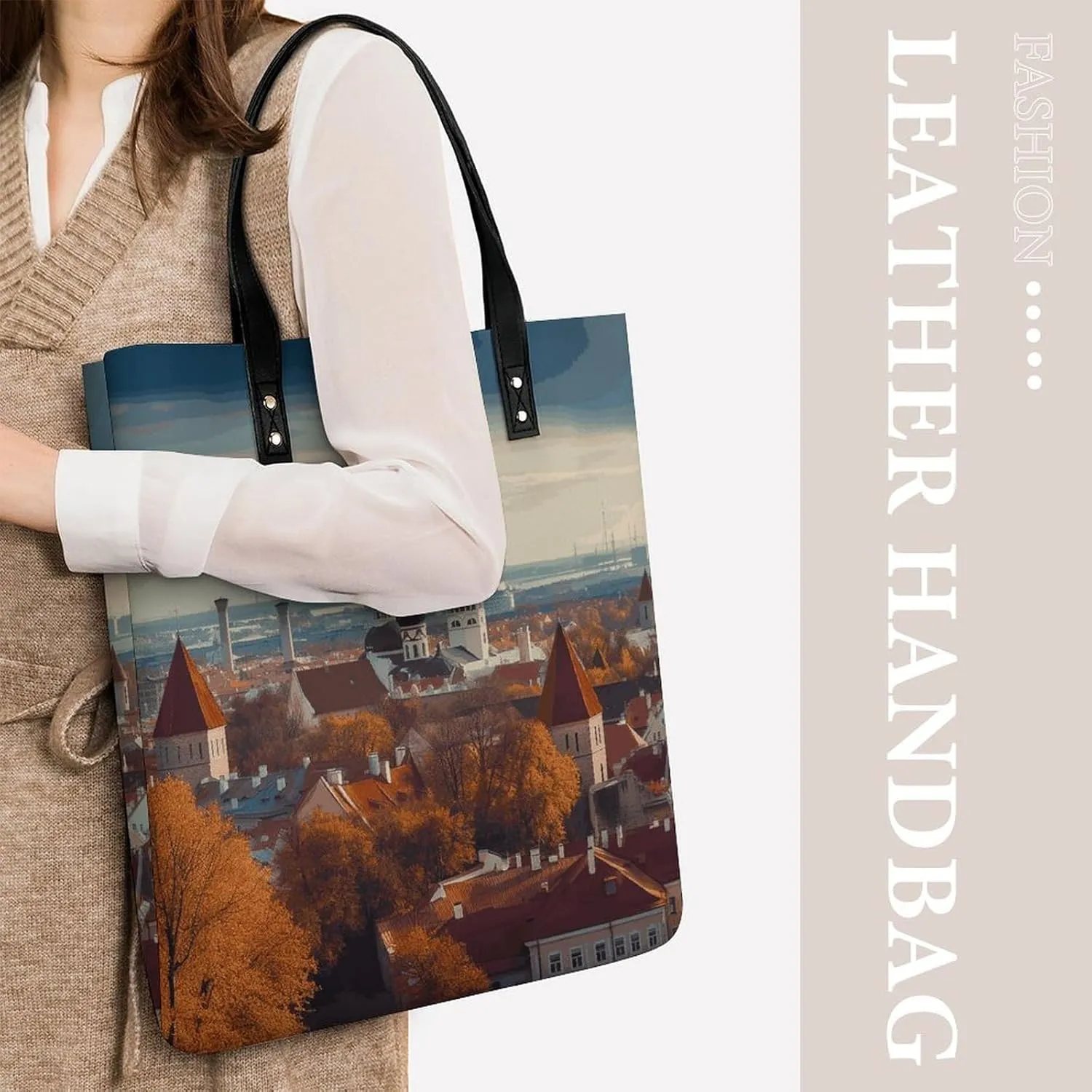 Leather Handbag for Women Tote Bag with Magnetic Buckle Sheet Music Crossbody Bag Shoulder Bag