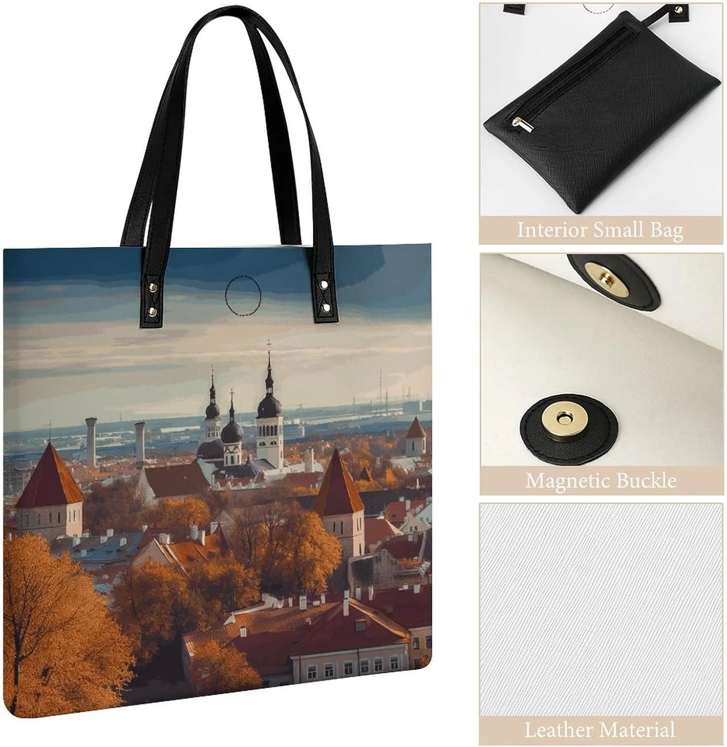 Leather Handbag for Women Tote Bag with Magnetic Buckle Sheet Music Crossbody Bag Shoulder Bag