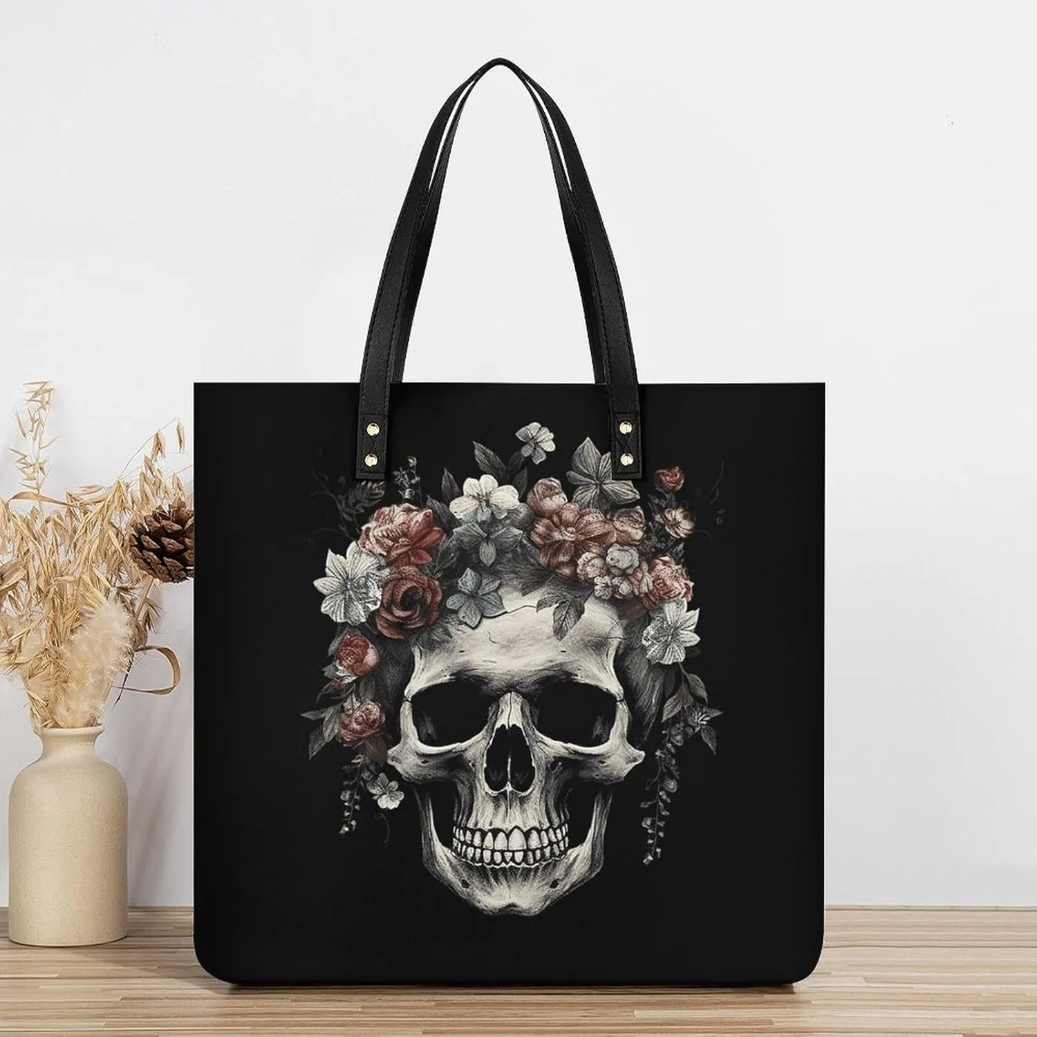 Leather Handbag for Women Tote Bag with Magnetic Buckle Skull in Darkness Crossbody Bag Shoulder Bags