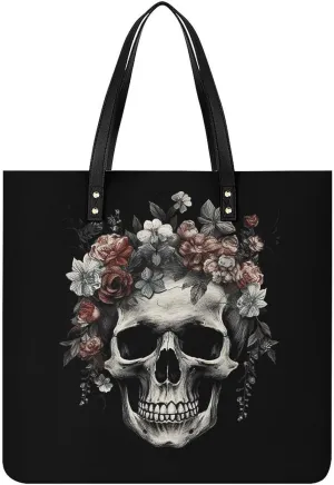 Leather Handbag for Women Tote Bag with Magnetic Buckle Skull in Darkness Crossbody Bag Shoulder Bags