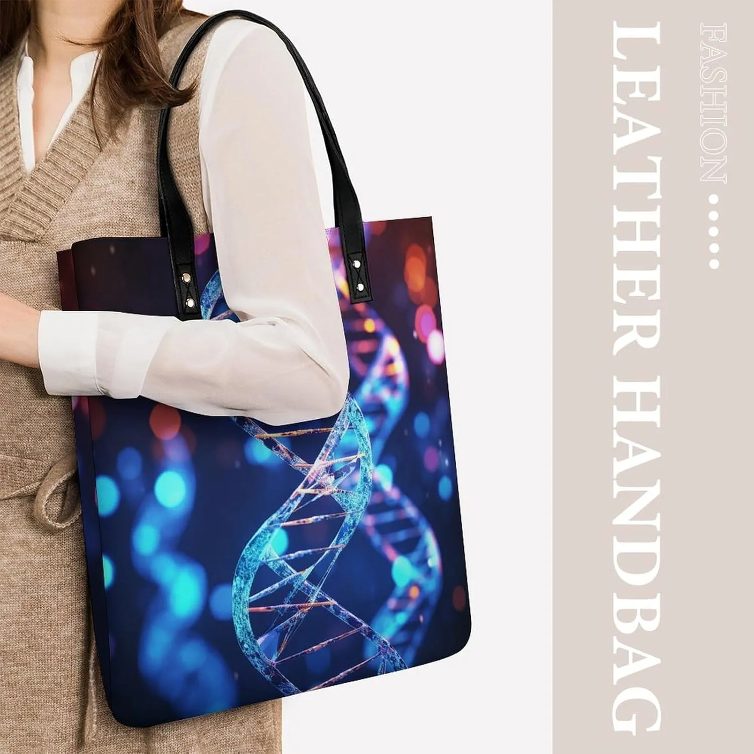 Leather Handbag for Women Tote Bag with Magnetic Buckle Wildlife Spider Crossbody Bag Shoulder Bags