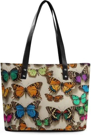 Leather Lady's Handbag Dragonflies Print Leather Tote Bags For Women Trendy Ladies Shoulder Bag for Work, Travel, Casual Use