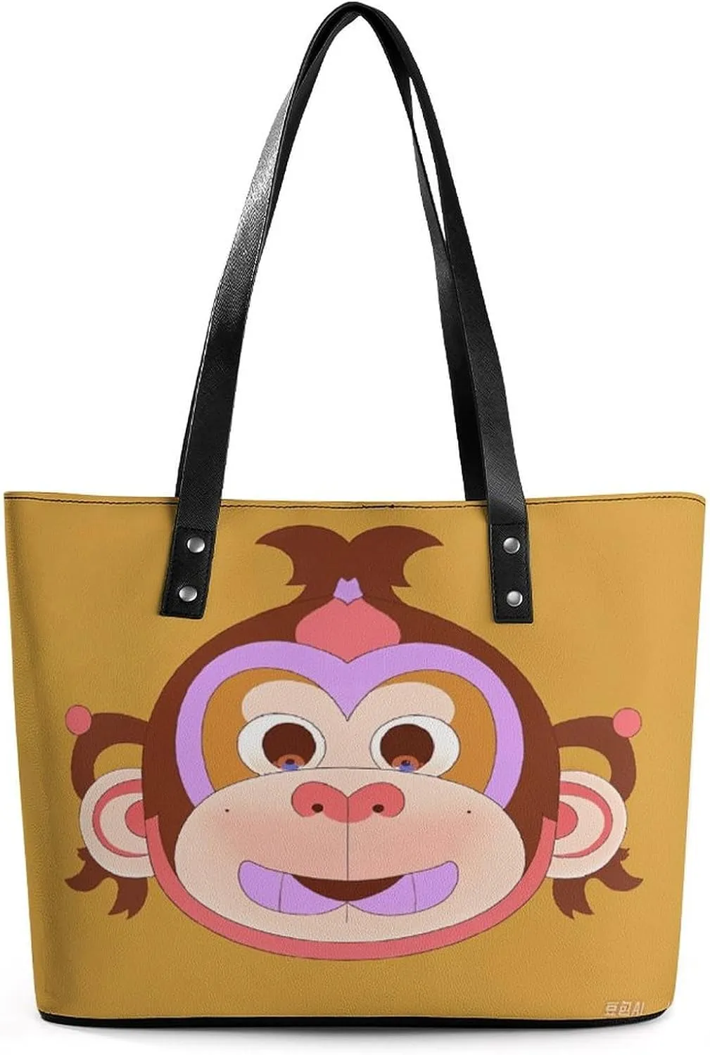 Leather Lady's Handbag Monkey Motif Print Leather Tote Bags For Women Trendy Ladies Shoulder Bag for Work, Travel, Casual Use